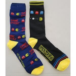 Pac-Man Crew Socks Set of 2 One Blue Pair One Black Pair New In Box Shoe Sz 6-12